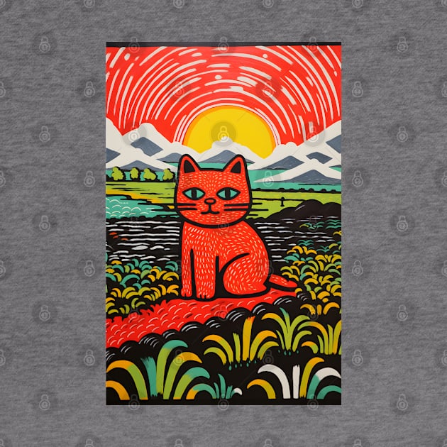 Riso-graphic Cat's Joyful Field by AestheticsArt81